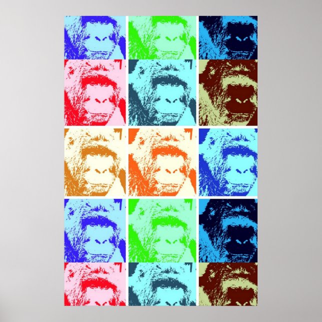 Gorilla Pop Art Poster Skriv ut (Framsidan)