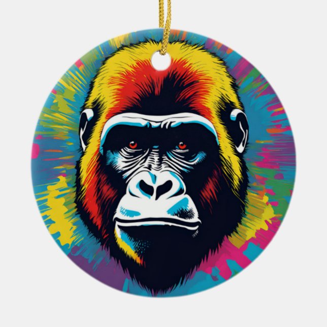 Gorilla Pop Art Tecknad Teckning Julgransprydnad Keramik (Framsidan)