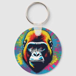 Gorilla Pop Art Tecknad Teckning Nyckelring