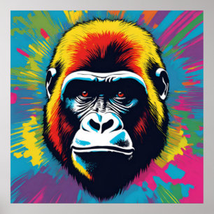 Gorilla Pop Art Tecknad Teckning Poster