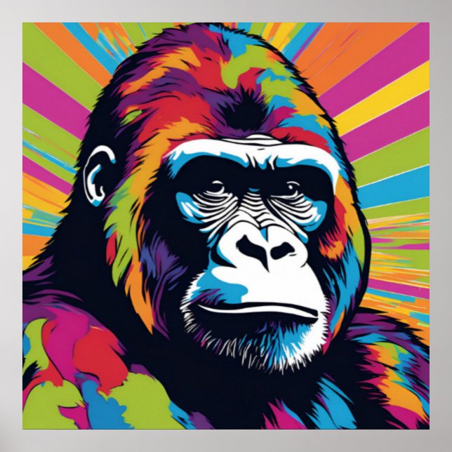 Gorilla Pop Art Tecknad Teckning Poster (Framsidan)