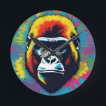 Gorilla Pop Art Tecknad Teckning Rund Klocka<br><div class="desc">Digital Computer Animal Art - College Pop Art - Vild Animal Computer Bilder</div>