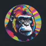 Gorilla Pop Art Tecknad Teckning Rund Klocka<br><div class="desc">Digital Computer Animal Art - College Pop Art - Vild Animal Computer Bilder</div>