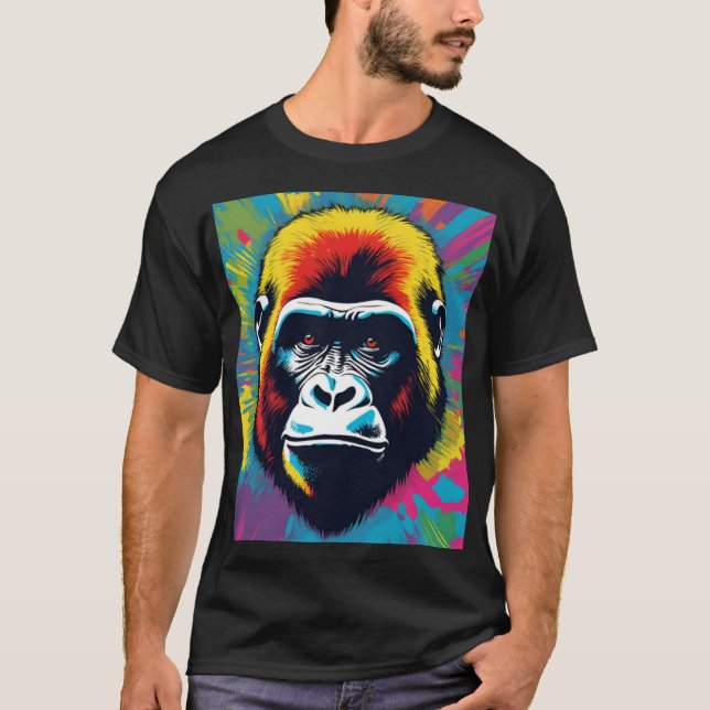 Gorilla Pop Art Tecknad Teckning T Shirt (Framsida)