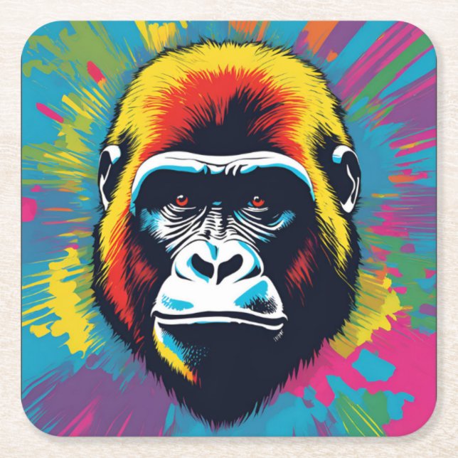 Gorilla Pop Art Tecknad Teckning Underlägg Papper Kvadrat (Framsidan)
