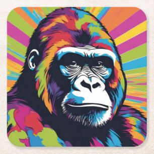 Gorilla Pop Art Tecknad Teckning Underlägg Papper Kvadrat