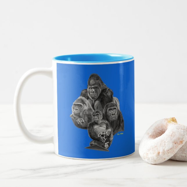 Gorilla Porträtt Mugg BLUE (Med munk)