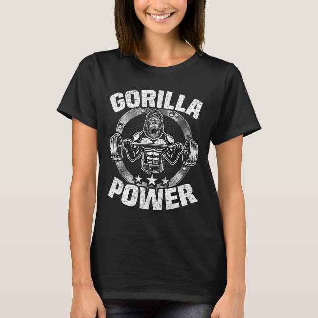 Gorilla Power Bodybuilding Tyngdlyftning Träning  T Shirt (Framsida)
