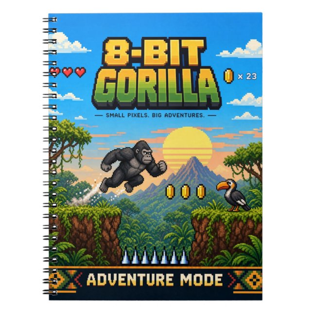 Gorilla, Retro 8-Bit Pixel Art Anteckningsbok (Framsidan)