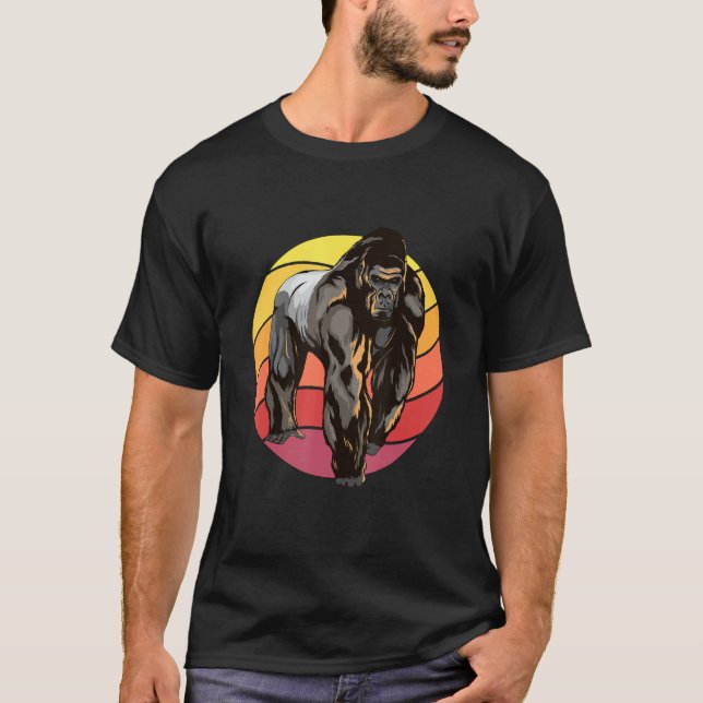 Gorilla Retro Sunset Apes Gorillas T Shirt (Framsida)