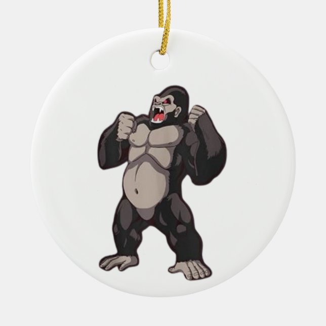Gorilla Roaring Ape Monkey Julgransprydnad Keramik (Framsidan)