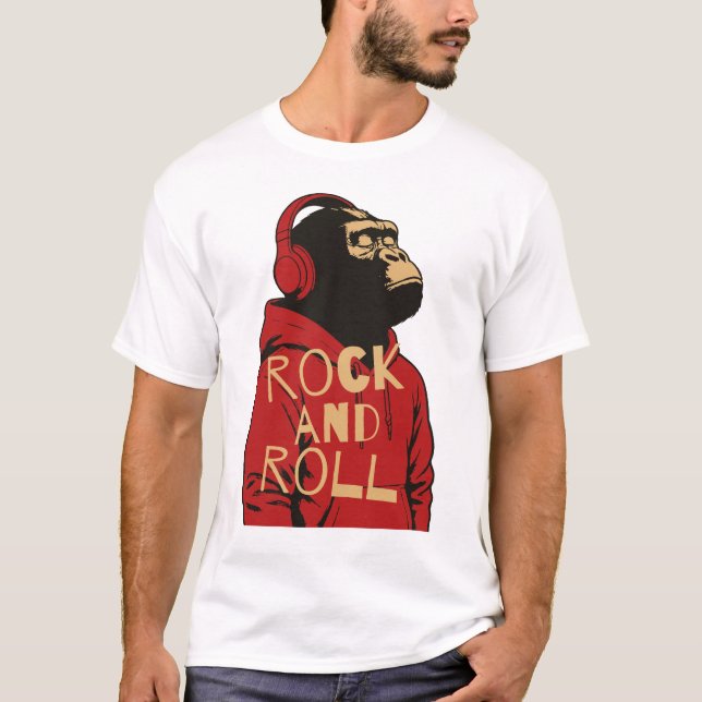 Gorilla Rock And Roll Hoodie T Shirt (Framsida)