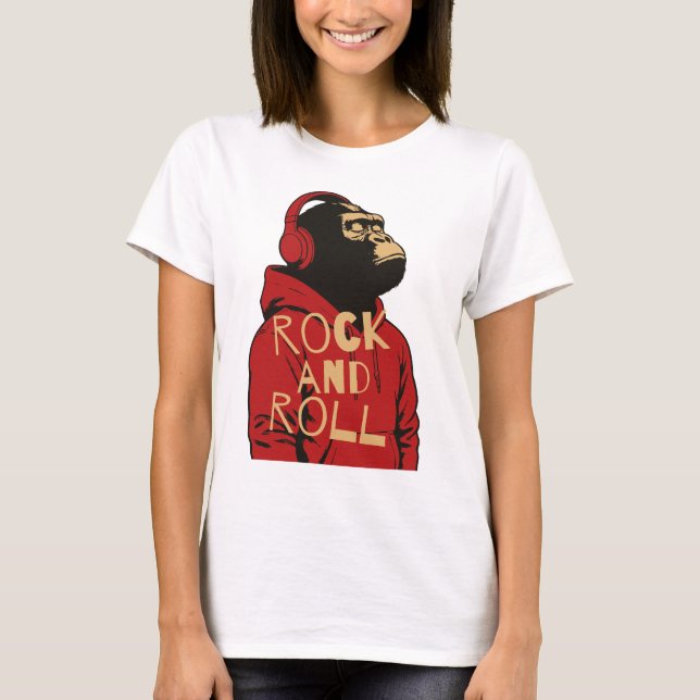 Gorilla Rock And Roll-hoodie T Shirt (Framsida)
