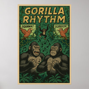 Gorilla Rythm Jungle Comic – Musikalisk Vildliv Poster