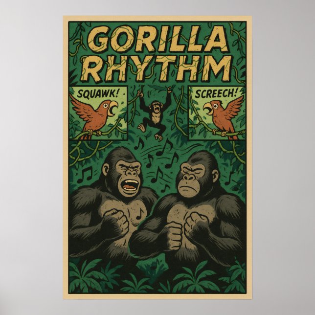 Gorilla Rythm Jungle Comic – Musikalisk Vildliv Poster (Framsidan)