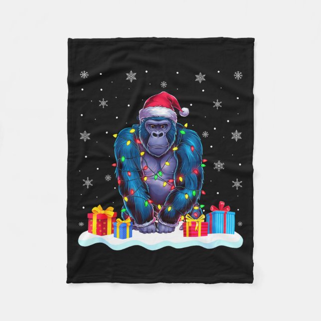 Gorilla Santa Hat Christmas Tree Light Xmas Pajama Fleecefilt (Framsidan)