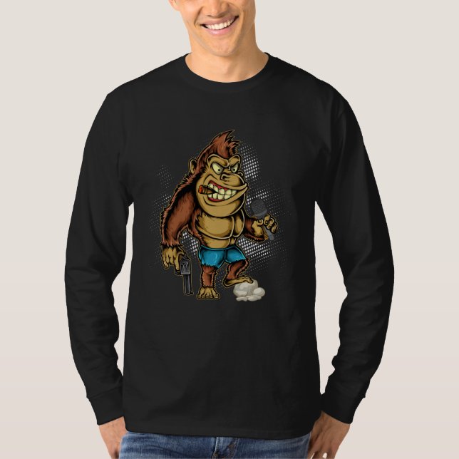 Gorilla Singing Awesome Gorilla With Gun Mic Cigar T Shirt (Framsida)