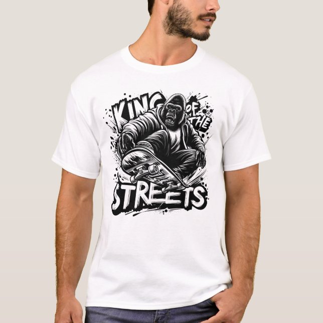 Gorilla Skateboarding - Kung på Streets lustiga T Shirt (Framsida)