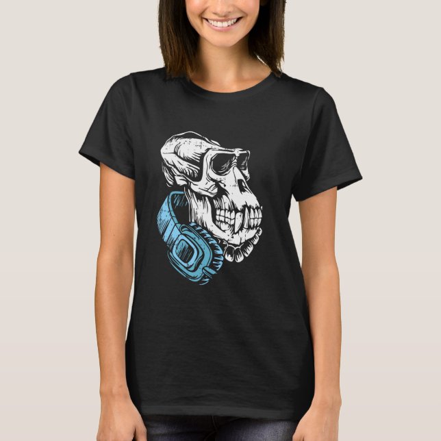Gorilla Skull Headphone Halloween Bones Manar Kvin T Shirt (Framsida)