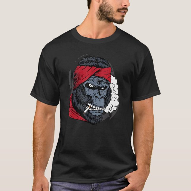 Gorilla Smoking A Cigar Coola Powerful Animal Art T Shirt (Framsida)