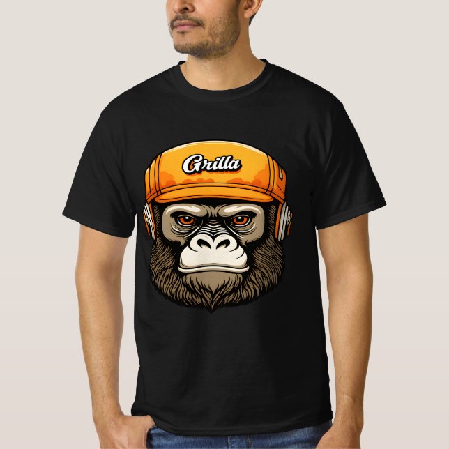 Gorilla som använder hörlurar kul t shirt (Framsida)