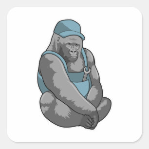 Gorilla som Crateur med Wrench Fyrkantigt Klistermärke
