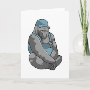 Gorilla som hantverkare med skiftnyckel kort