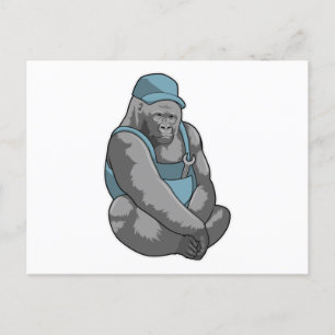 Gorilla som hantverkare med skiftnyckel vykort