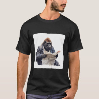 Gorilla som läser en tidningsprimater i LI T Shirt