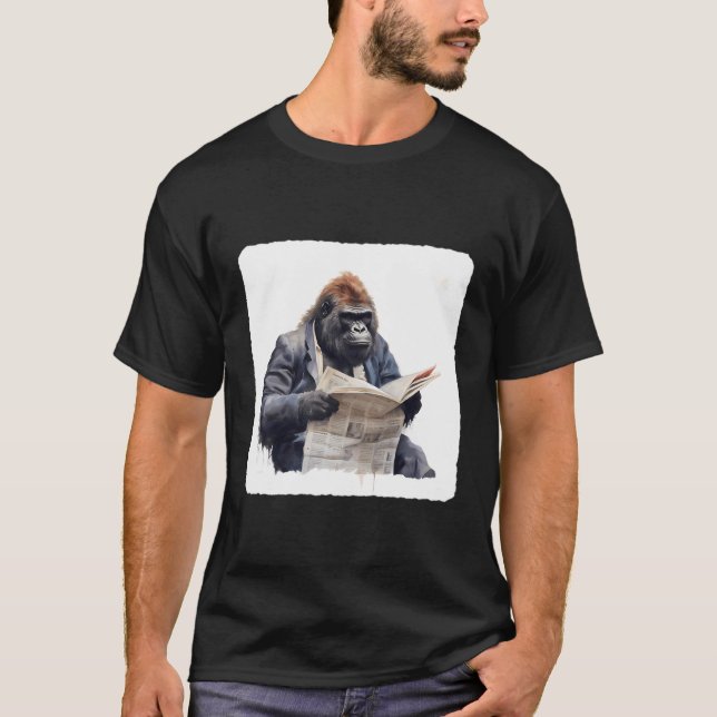 Gorilla som läser en tidningsprimater i LI T Shirt (Framsida)