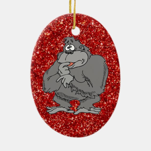 Gorilla söt tecknad, prydnadsföremål julgransprydnad keramik (Baksidan)
