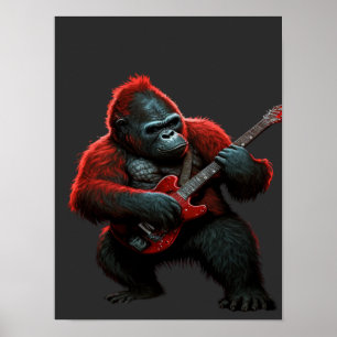 Gorilla spelar en gitar T-Shirt Lumbar Cushion Poster