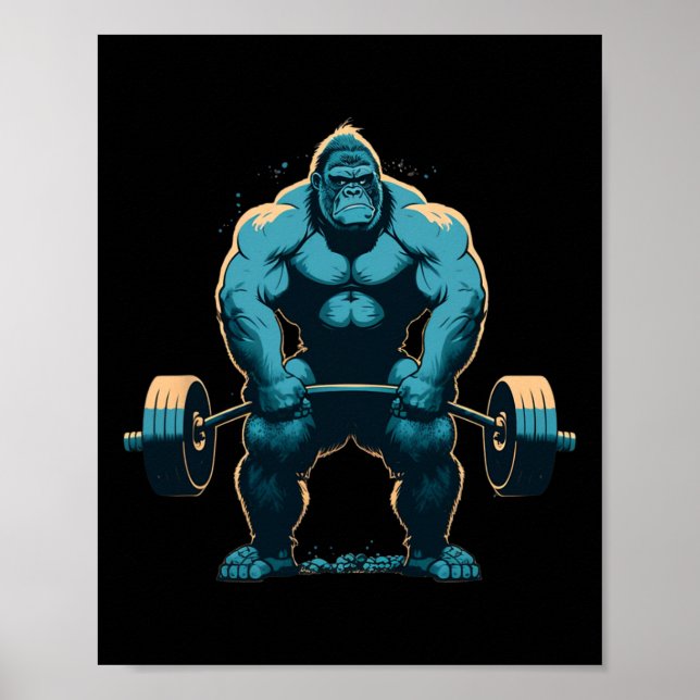 Gorilla Styrkelyft Gym Fitness Marklyft Träning Poster (Framsidan)