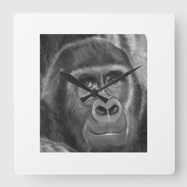 Gorilla sucking fingers Clock2 指しゃぶりのゴリラ時計 Fyrkantig Klocka (Framsida)