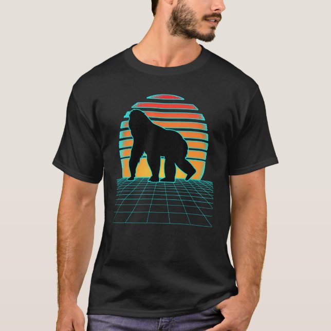 Gorilla Synthwave 80s Stil Aesthetic Vaporwave Re T Shirt (Framsida)