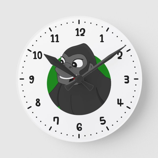 Gorilla Tecknad Round Clock Rund Klocka (Framsida)