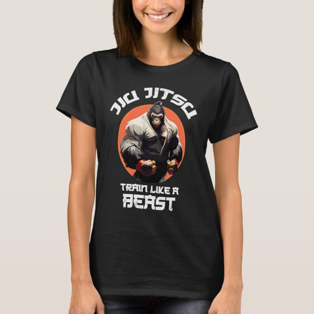 Gorilla Train like a Beast Jiu Jitsu BJJ Grappling T Shirt (Framsida)