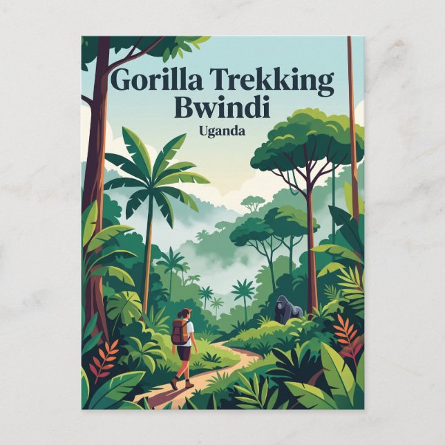 Gorilla Trekking Bwindi ogenomträngliga skog Ugand Vykort (Framsida)