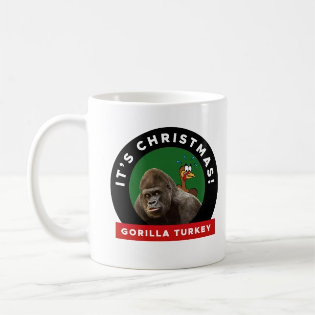 Gorilla Turkey God Dinner Pun Kaffemugg (Vänster)