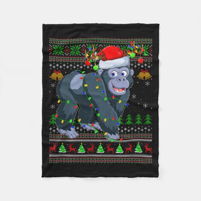 Gorilla Ugly Christmas Sweaters Holiday Santa Cute Fleecefilt (Framsidan)