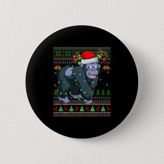 Gorilla Ugly Christmas Sweaters Holiday Santa Cute Knapp (Framsida)