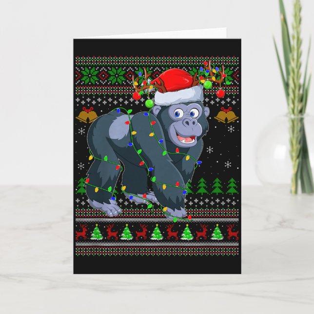 Gorilla Ugly Christmas Sweaters Holiday Santa Cute Kort (Framsida)