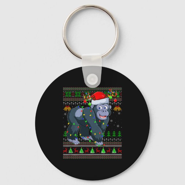 Gorilla Ugly Christmas Sweaters Holiday Santa Cute Nyckelring (Framsida)