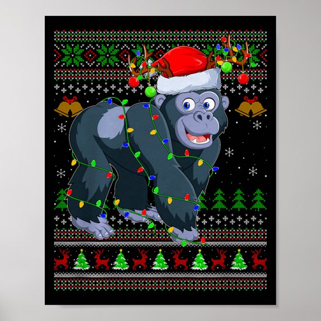 Gorilla Ugly Christmas Sweaters Holiday Santa Cute Poster (Framsidan)