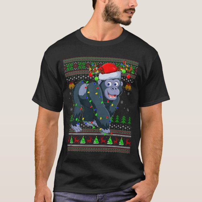 Gorilla Ugly Christmas Sweaters Holiday Santa Cute T Shirt (Framsida)