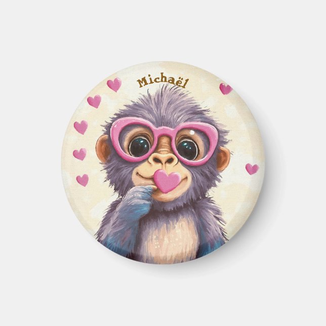 Gorilla Valentine's Day Heart Badge - Kids School  Magnet (Framsidan)