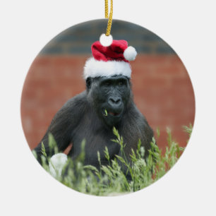 Gorilla vid jul julgransprydnad keramik