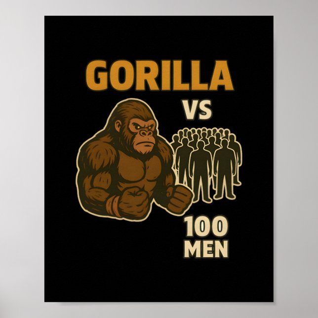 Gorilla vs 100 män episk strid poster (Framsidan)