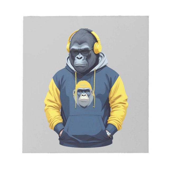 Gorilla Wearing Hoodie Funny Coola Animal Characte Anteckningsblock (Framsida)