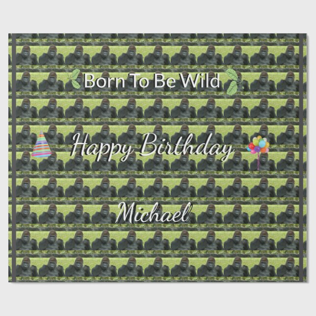 Gorilla Wild Pattern Birthday Theme Presentpapper (Platt)